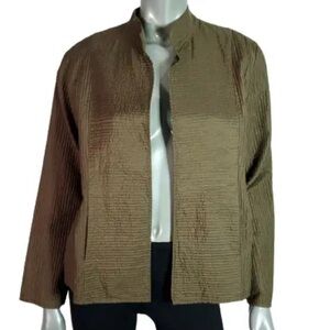 EUC Classic Olive Green Eileen Fisher Washed 100% Silk Mandarin Collar Jacket XS